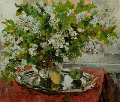 Малых Евгений &laquo;Белая черёмуха&raquo; 70х80 см, 2008 г. Холст, масло. Художник родился 23 февраля 1956 