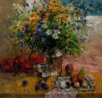 Малых Евгений &laquo;Полевой букет&raquo; 70х70 см, 2008 г. Холст, масло. Художник родился 23 февраля 1956 