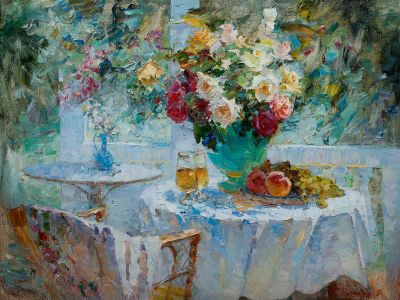 [Большой формат] Марманов Роман &laquo;Натюрморт с букетом роз&raquo; 77x102 см, 2010 г. Холст, масло. Родилс 