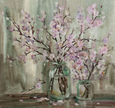 Михайличенко Виктор &laquo;Ветки цветущего абрикоса&raquo; 58x61 см, 2007 г. Бумага, акварель