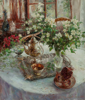 Михайличенко Сергей, Лауреат Золотой медали МФКД, &laquo;Натюрморт с жасмином&raquo; 70x60 см, 2010 г. 