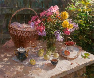 Михайличенко Сергей, Лауреат Золотой медали МФКД, 
&laquo;Натюрморт флоксами&raquo; 75x90 см, 2011 г. Холст 