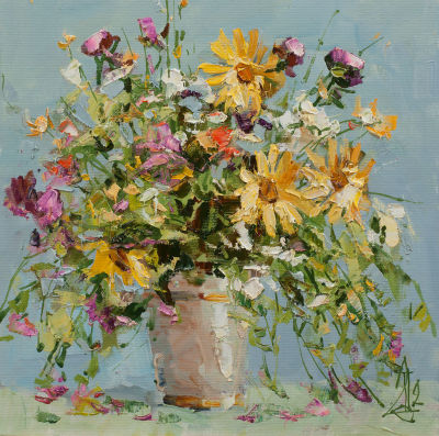 Поздеев Сергей, Заслуженный художник Украины, &laquo;Полевые цветы-1&raquo; 30х30 см, 2012 г. Холст, картон 