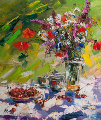 Стахурский Рустэм &laquo;Натюрморт из полевых цветов&raquo; 70х60 см, 2008 г. Холст, масло