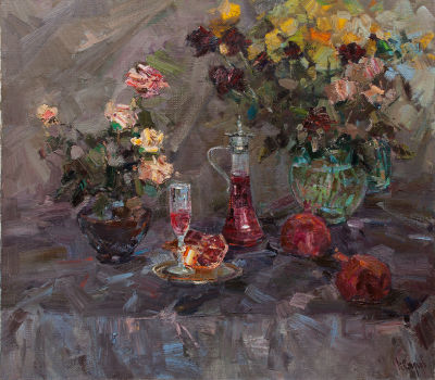 Сяров Владимир &laquo;Натюрморт с гранатами&raquo; 80x90 см, 2010 г. Холст, масло