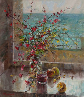 Третьяков Роман, Лауреат Золотой Медали МФКД, 
&laquo;Натюрморт с японской айвой&raquo; 80x70 см, 2011 г. 
