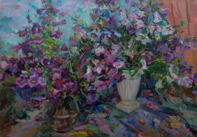 [Большой формат] Чеботару Тамара Виссарионовна &laquo;Колокольчики&raquo; 70x100 см, 2010 г. Холст, масло