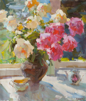 Шабадей Александр Николаевич, Лауреат Золотой медали МФКД, &laquo;Пионы&raquo; 70x80 см, 2013 г. Холст. масло