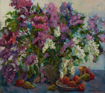 Яшина Алла &laquo;Сирень и яблоки&raquo; 80х90 см, 2007 г. Холст, масло