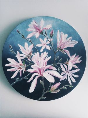 Юлия Ефремова. Магнолии, 2023г. Диаметр 50 см., холст, акрил. . Юлия Ефремова художница с 