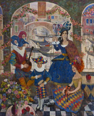 Баранова Маргарита, 
"Перед карнавалом", 2012г., 	110x90см., 	холст, масло. Художница родилась 