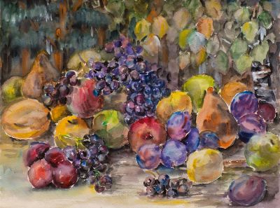 Орлова Галина Андреевна (1913-2009). Народный художник РСФСР. Дары осени, 36х48,	б/акв. Советски 