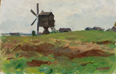 Малаев Федор Петрович (1902-1990).
Заслуженный художник РСФСР, Ветряк, 21x33,	картон, масло.
. Со 