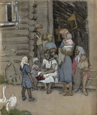 Пискарёва Анна Николаевна
(1934-1988), 
Около сельской школы, 1958, 58x48, бумага, акварель.
. Г 