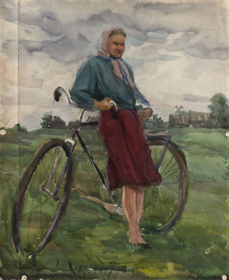 Пискарёва Анна Николаевна (1934-1988), 
Девушка с велосипедом, 44х36, бумага, акварель
. График. 