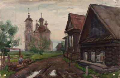 Пискарёва Анна Николаевна(1934-1988), 
Деревенский храм, 1950е, 44x65, бумага, акварель.
. График 