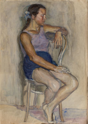 Пискарёва Анна Николаевна (1934-1988), 
Молодая гимнастка, 1950е, 60,5x43,5, бумага, акварель.
. 