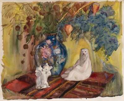 Пискарёва Анна Николаевна (1934-1988), 
Натюрморт с фарфоровыми мишками, 1950е, 41x50, бумага 