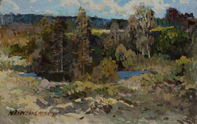 Александрочкин Юрий Михайлович (1937-2008) &laquo;Полдень&raquo; 44x70 см, 1987 г. Картон, масло. Советский 