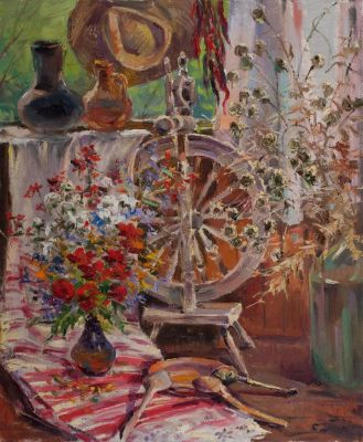 Бабак Вячеслав Петрович (1946 г.р.) &laquo;Натюрморт с прялкой&raquo; 60х70 см, 2007 г. Холст, масло. 