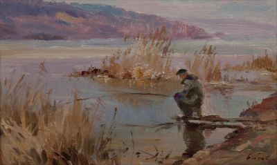 Бабак Вячеслав Петрович (1946 г.р.) &laquo;Рыбалка&raquo; 22х35 см 2007 г. Холст, масло. Оформлена в раму. Р 