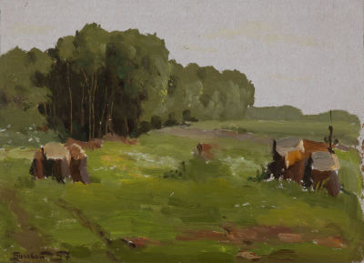 Бичевой Владимир (1934-2007) &laquo;Пеньки&raquo; 16x22 см, 1957 г. Картон, масло