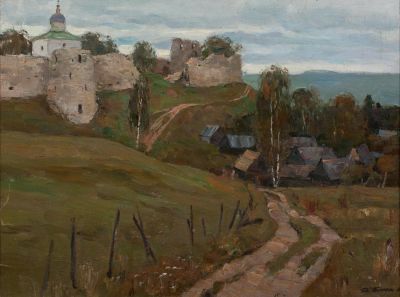 Бучкин Дмитрий Петрович (1927 г.р.) &laquo;Старый Изборск&raquo; 60х80 см, 1954 г. Холст, масло. Оформлена 