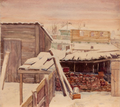 Годунов Александр Федорович (1912-2002) &laquo;Барнаул&raquo; 20x23 см, 1942 г. Бумага, акварель.