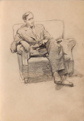 Годунов Александр Федорович (1912-2002) &laquo;Эскиз. Мужчина в кресле&raquo; 20x14,5 см, 1940-е гг. Бумага 