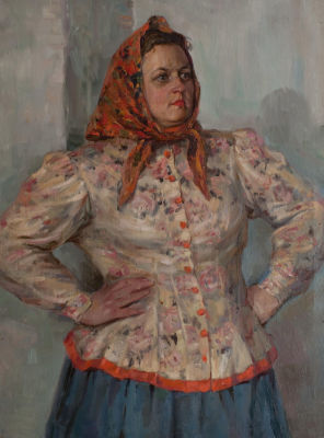 Головчанская Анна Львовна (1913 г.р.) &laquo;Баба в платке&raquo; 80х60 см. Холст, масло.