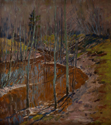 Голубев Яков Андреевич (1913-1973) &laquo;Затон&raquo; 50x45 см. Картон, масло. Оформлена в раму.