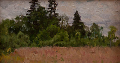 Голубев Яков Андреевич (1913-1973) &laquo;Летний пейзаж&raquo; 14,5x24 см. Картон, масло. Оформлена в раму.