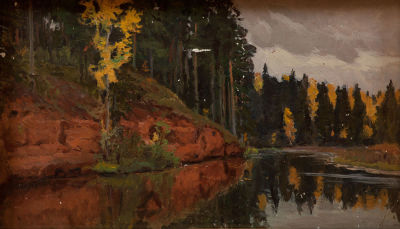 Голубев Яков Андреевич (1913-1973) &laquo;Оредеж&raquo; 15x22,5 см. Оргалит, масло. Оформлена в раму.