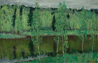 [Большой формат] Голубев Яков Андреевич (1913-1973) &laquo;Пейзаж с рекой&raquo; 65x104 см 1964 г. Холст 