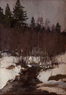Голубев Яков Андреевич (1913-1973) &laquo;Ранняя весна&raquo; 70x50 см, 1970 г. Картон, масло. Оформлена в раму.
