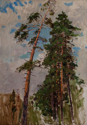 Голубев Яков Андреевич (1913-1973) &laquo;Сосны&raquo; 70x50 см, 1961 г. Картон, масло. Оформлена в раму.