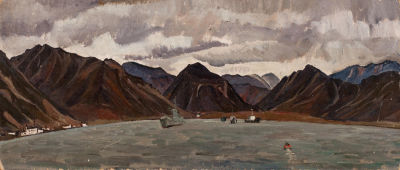 Гуменных Михаил Васильевич (1925-2016) «Бухта провидения. Чукотка» 26х61 см. Холст, картон, масло. 