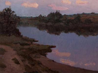 Кранц Владимир Петрович (1913-2003) «Вечер на реке Луга» 37х51 см, 1971 г. Картон, масло.