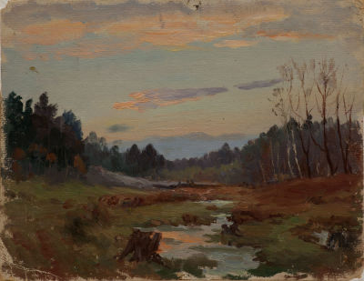 Мартыненко М.М. «Осенний вечер (21 октября 1957г.)» 23,5x30 см 1957 г. Картон, масло.