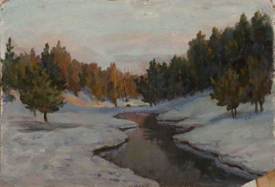 Мартыненко М.М. «Этюд (22 марта 1968г.)» 24x35 см, 1968 г. Картон, масло.