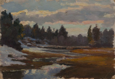 Мартыненко М.М. «Этюд (8 апреля 1963г.)» 21,5x31 см, 1963 г. Картон, масло.