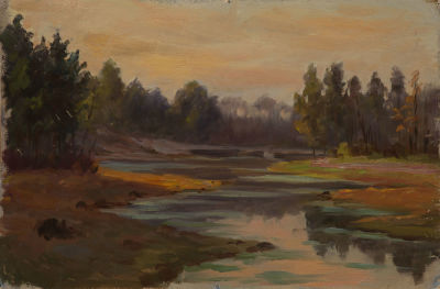 Мартыненко М.М. «Этюд. Весенний вечер (22 апреля 1962 г.)» 21x31,5 см, 1962 г. Картон, масло.