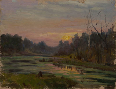 Мартыненко М.М. &laquo;Этюд. Весенний вечер. Весенний закат&raquo; 23,5x30 см, 1955 г. Картон, масло.