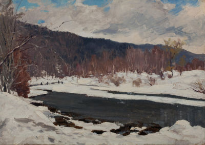 Нестеров Иван Наумович (1922-2003) &laquo;Река Уфинка&raquo; 59х82 см, 1990 г. Картон, масло.