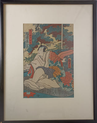 Старинная полноцветная гравюра &laquo;В саду&raquo;, 19 в. Период Кунисада-Куниёси Утагава.
Из коллекции 