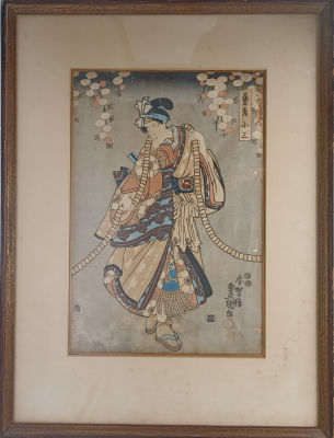 Старинная гравюра мастера Утагава Кунисада из серии &laquo;Актриса&raquo;. Япония, 19 в. Работа музейного 