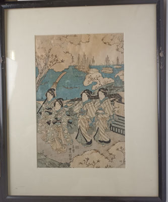 Старинная гравюра мастера Утагава Кунисада (известного как Тоёкуни III) из серии шести гравюр 