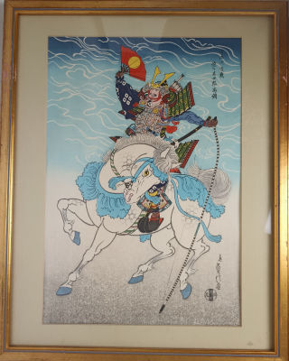 Старинная гравюра &laquo;Воин&raquo; Хасэгава Саданобу I (1809-1879) из диптиха. Работа музейного уровня. 