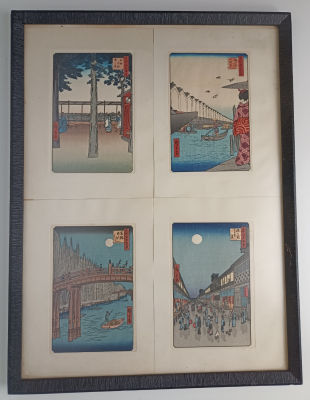 Старинные гравюры (объединены в единый квадриптих) предположительно авторства Утагавы Хиросигэ 