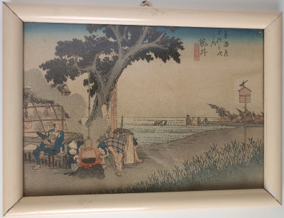 Старинная гравюра мастера Касона Сузуки (1860-1919) &laquo;Встреча женщины с родственниками&raquo;.
Касон 